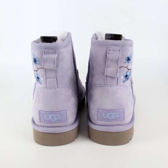 NEW UGG CLASSIC MINI Suede  Embroidered Floral Boots - Picture 6 of 14